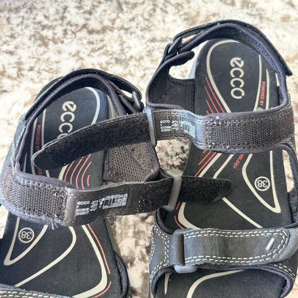 Ecco Yucatan Sandals Womens 7 Black Leather Adjustable Straps Textured Sole - Picture 6 of 14